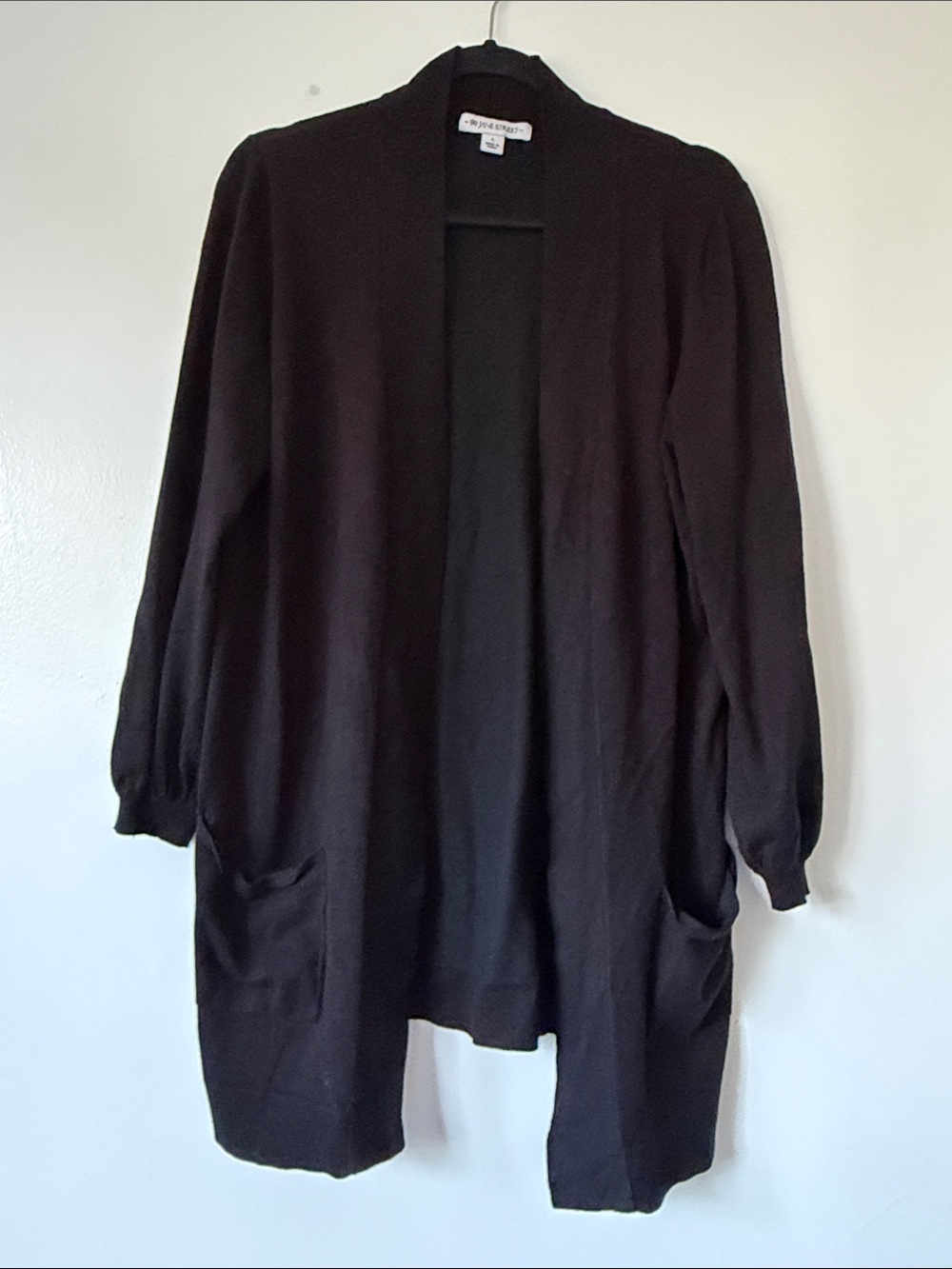 99 Jane Street Black Open Front Long Cardigan Size L